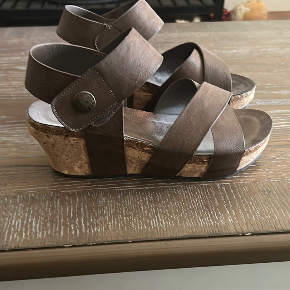 Brown Strappy Wedge Sandals